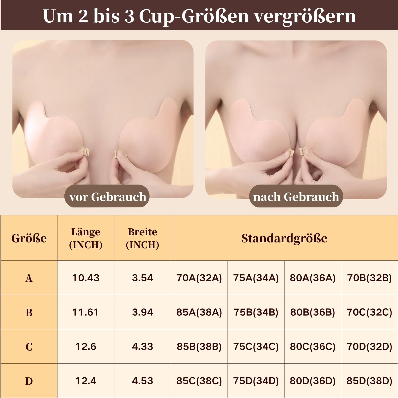 Push Up Klebe BH Nippelpads Trägerloser BH Rückenfrei Trägerlos Nipple Cover Kleine Brüste Strapless Sticky Bra Große Brust Unsichtbarer für Rückenfreies Kleid Klebebh Damen, mit 2Pcs Nippelpads