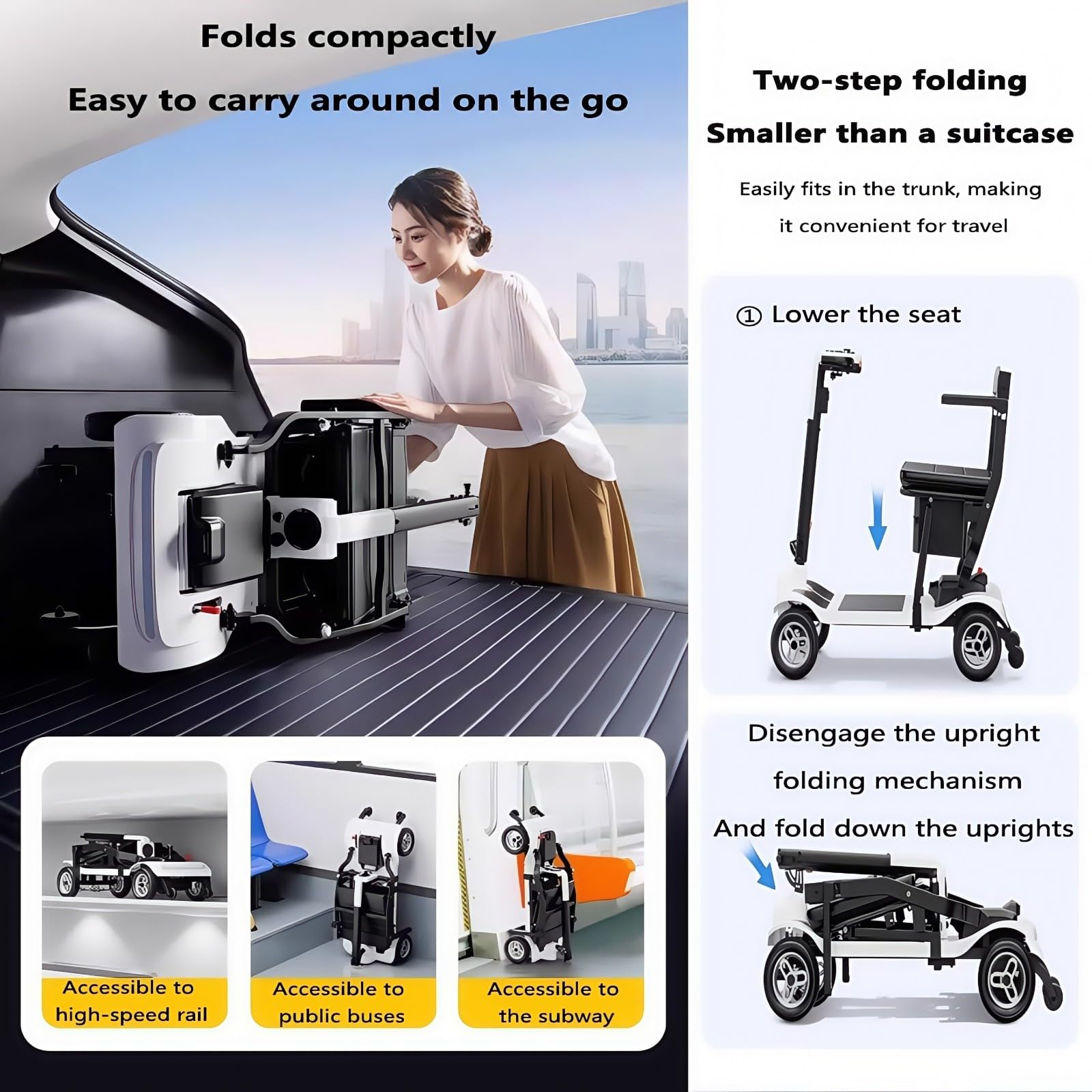 Scooter De Movilidad De 4 Ruedas,Ligero,con Sistema De Frenado Electromagnético Y Motor Sin Escobillas De 205 W. Ideal para Personas Mayores Y Discapacitadas.