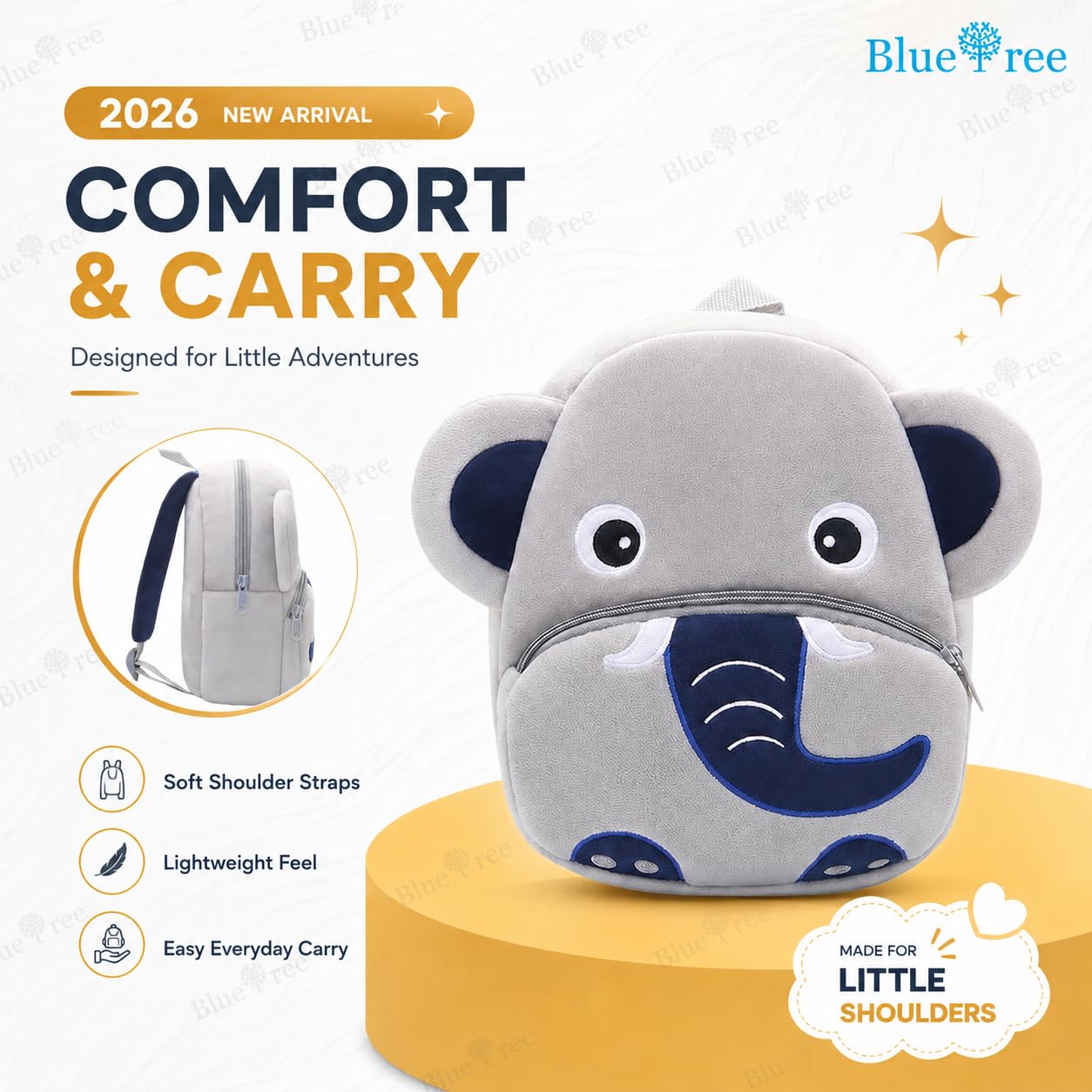 blue tree Cute Kids Backpack Toddler Bag Plush Animal Cartoon Mini Travel Bag for Baby Girl Boy 1-6 Years, Ideal for Gifting for Kids (Cute Blue Elephant) 1