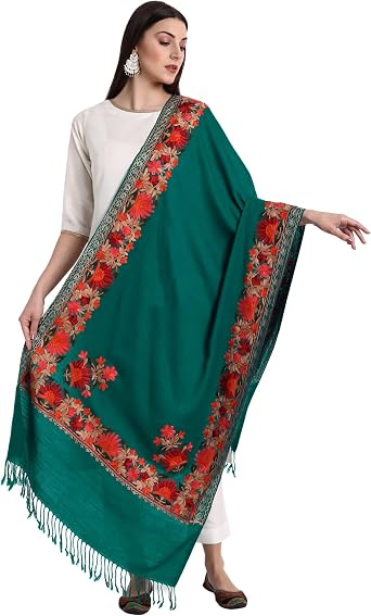 Zamour Women Embroidered Large Scarf Wrap Faux Pashmina Wool, Indian Kashmiri Oversized Winter Scarves Wraps Stole Shawl