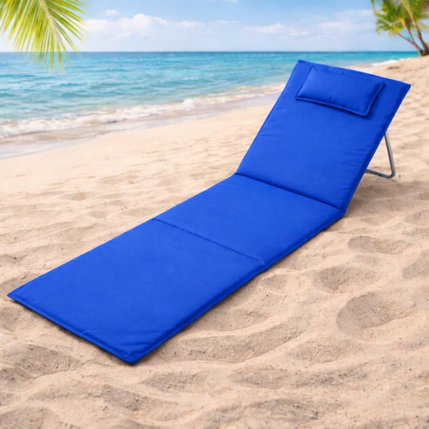 PALUPLUS 2 Materassini Pieghevoli da spiaggia, Misura 150x50x42 cm, Stuoia in Tessuto Oxford, Schienale Regolabile e Cuscino, Lettino con Tracolla per il trasporto -7038F -2,3 (Blu)