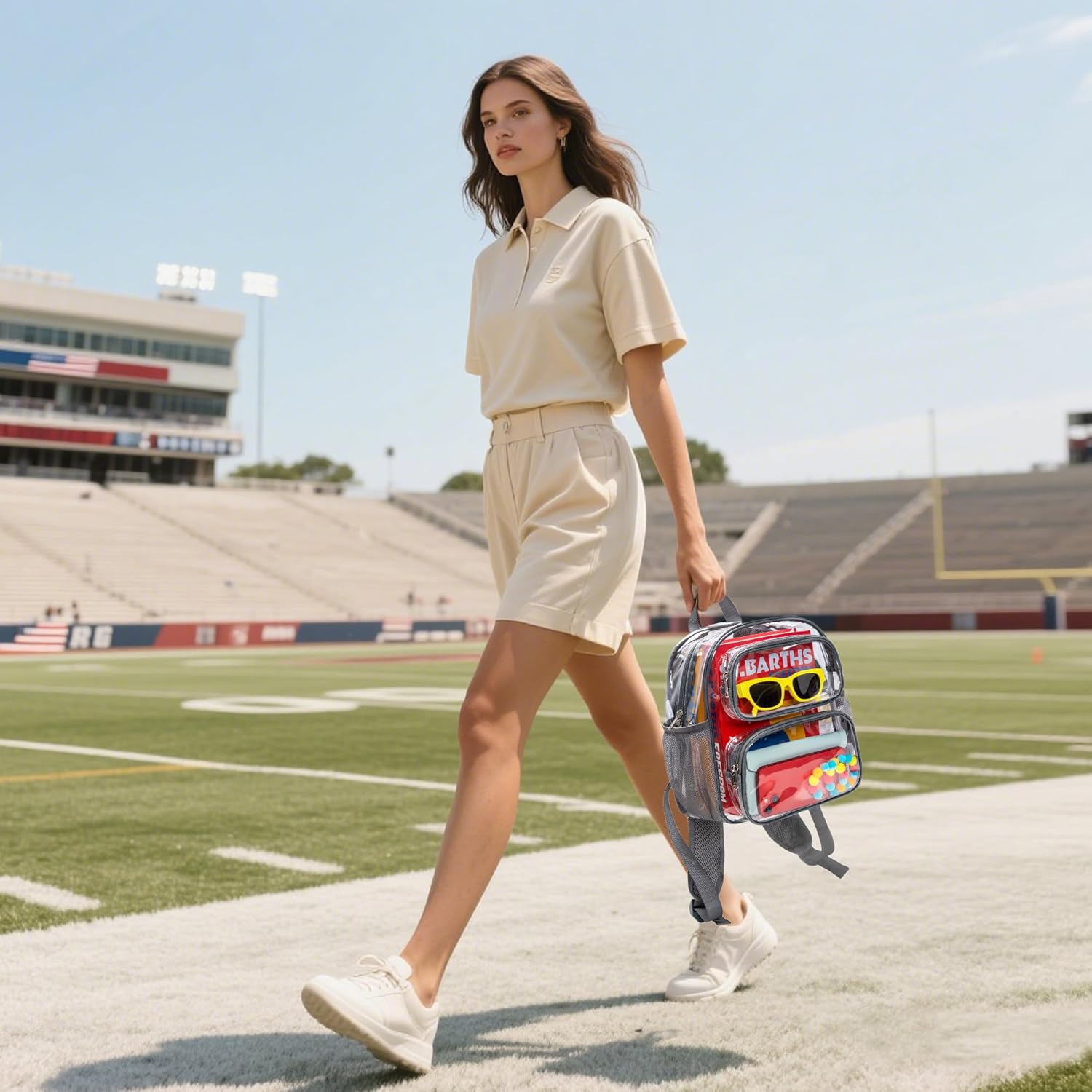 MAY TREE Clear Backpack Stadium Approved, 12x10x6 Inches Small Clear Bag with Padded Straps for Stadium Events, Concert, and Work, Grey - Image 5