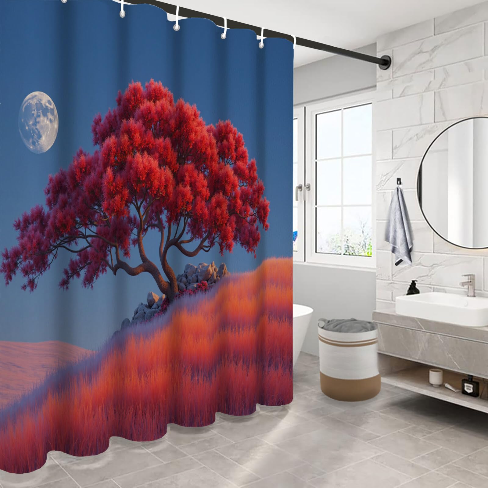Rideau Douche,Rideau Baignoire Lavable en Machine Rideaux Douche Tissus Lavable Rideau De Baignoire Lavable pour Salle De Bain Domicile Baignoire Famille,Arbre De La Colline,