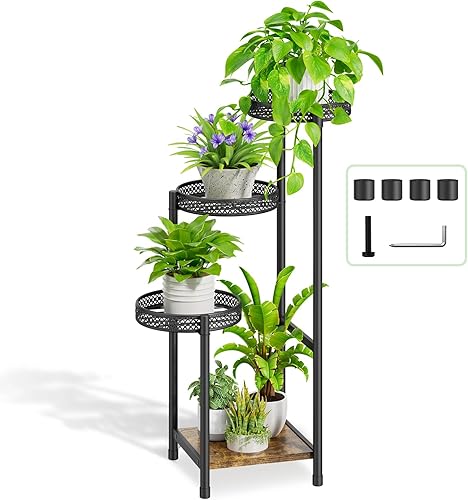 Soporte de 4 niveles para plantas en interiores, soporte alto de metal para plantas al aire libre para múltiples plantas, moderno estante de esquina