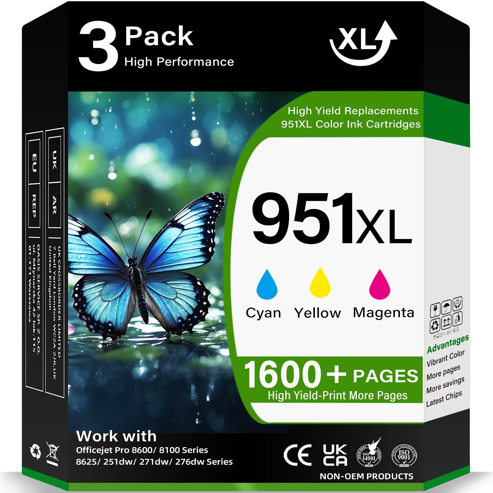Aimery 951 Ink Cartridges Compatible for HP 951XL Ink Cartridges Combo Pack Cyan Magenta Yellow High Yield for HP OfficeJet Pro 8600 8610 8620 8630 8615 251dw 271dw Color Printer, 3-P