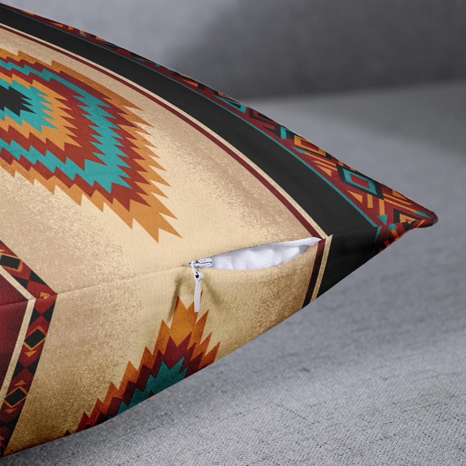 Emvency Set of 2 Western Throw Pillow Covers 16x16 Inches Decorative Brown Geometric Abstract Vintage Polyester Pillow Cases Square Pillocases for Bed Sofa - Image 3