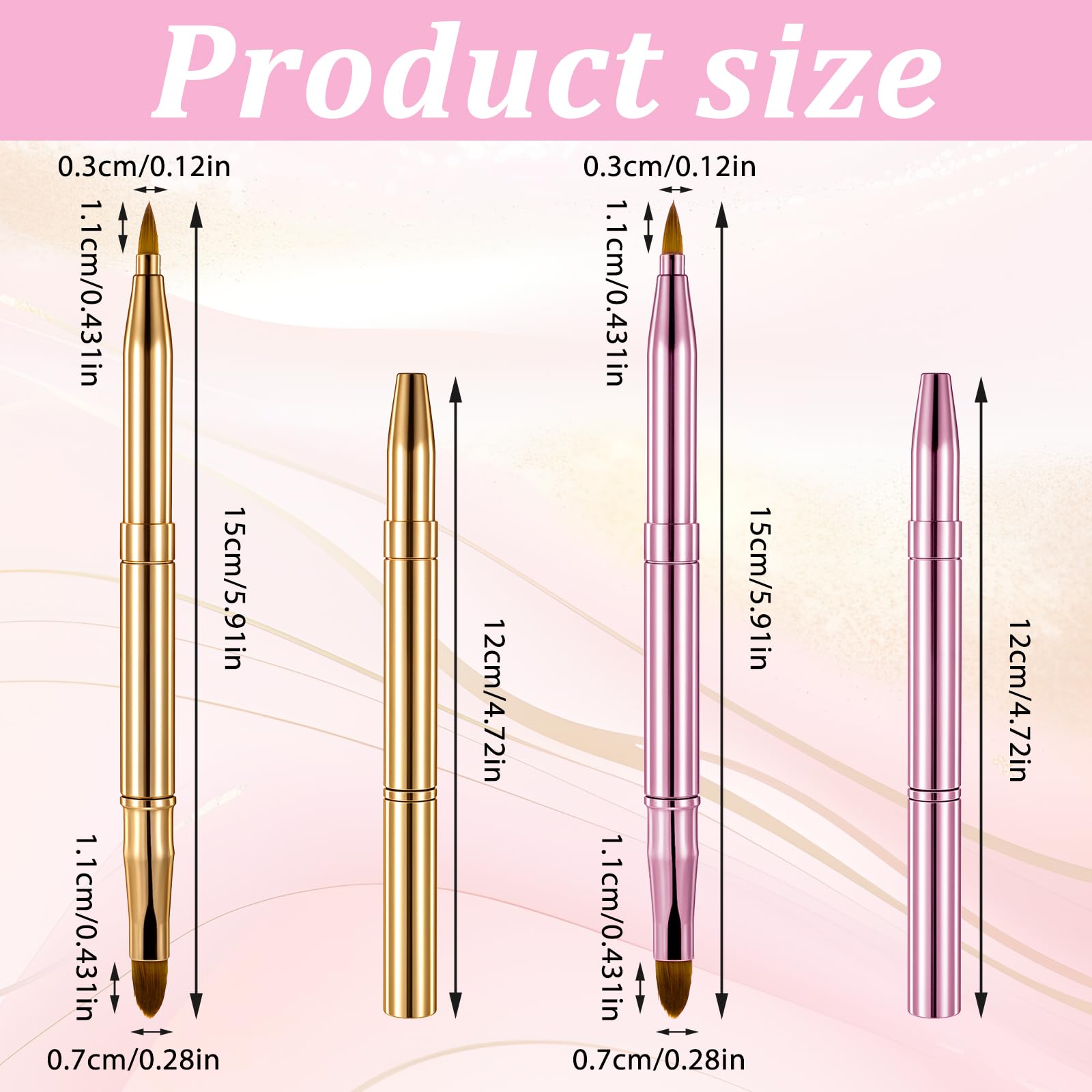 2 Pack Lip Brush for Lipstick, Double-Ended Lip Makeup Brush, Retractable Lipstick Brush with Cap, Retractable Lip Brush for Lipstick Lip Gloss