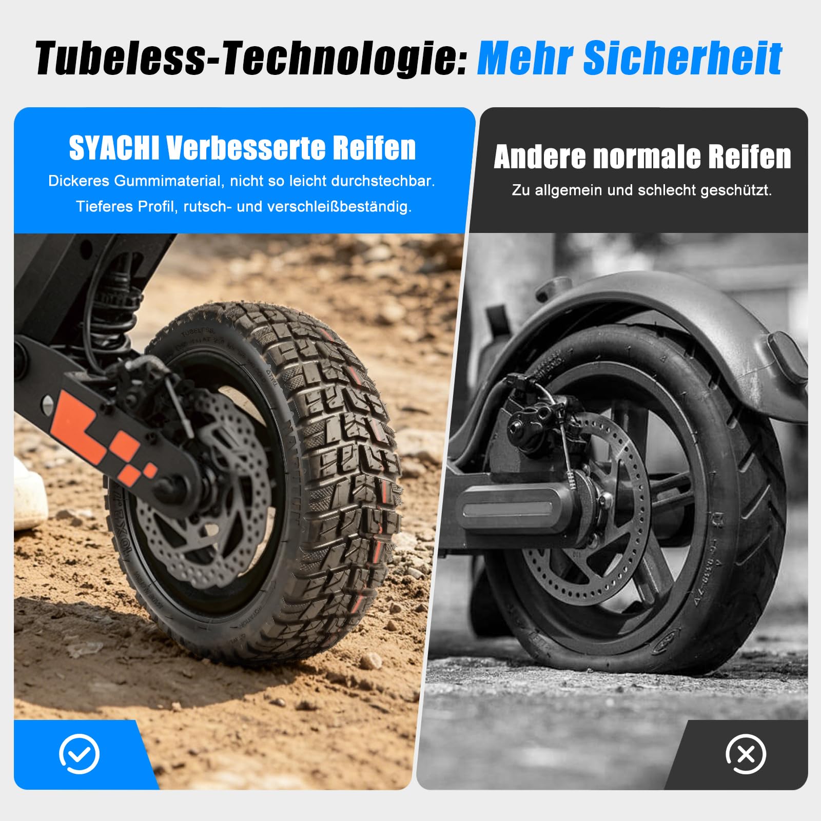 2 Pcs 10x2,75-6,5 Tubeless Reifen, 10 Zoll Scooter Reifen für Kukirin G2/G3/G2 Ultra/M4 Max/A1 Ersatzreifen, Vorne/Hinten Roller Verdicktreifen, Rutschfest und Durchstoßfest