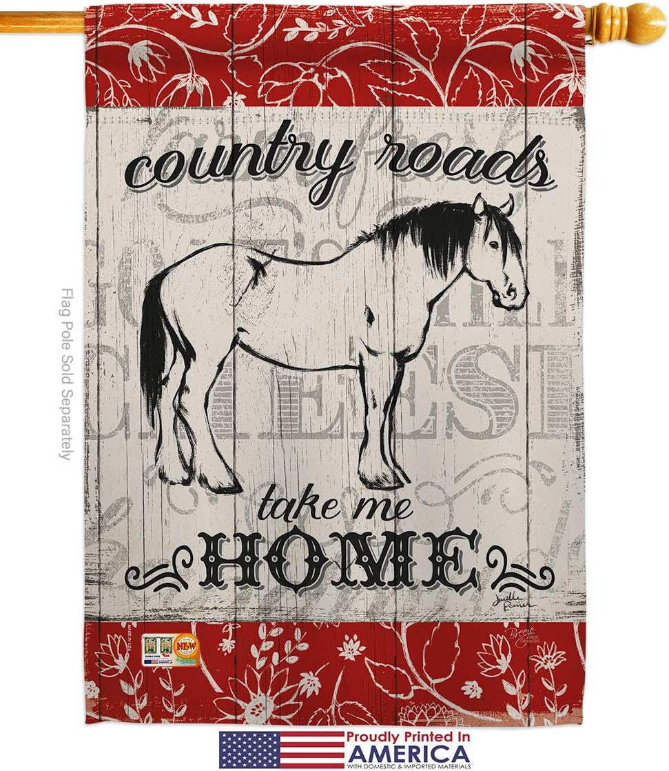 Country Roads Horse House Flag Animals Barnyard Animal Cow Rooster Farmhouse Pet Nature Farm Creature Small Decorative Gift Yard Banner Made In USA 28 X 40