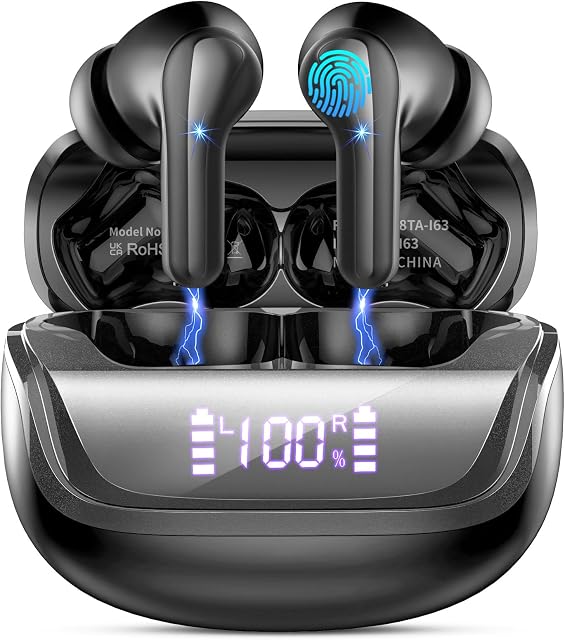 Wireless Earbuds, Bluetooth 5.4 Headphones HiFi Stereo Sound, LED Power Display, 48H Playtime in Ear Earbuds with 4 ENC Noise Cancelling Mic, IP7 Waterproof Sport Earphones for iOS Android Devices