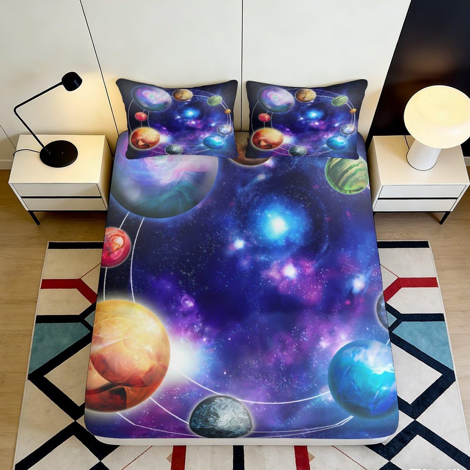 3D Printed Galaxy Starry Sky Fitted Sheet Microfiber Soft Mattress Cover Cosmic Nebula Bedroom Decor 90x200x25cm