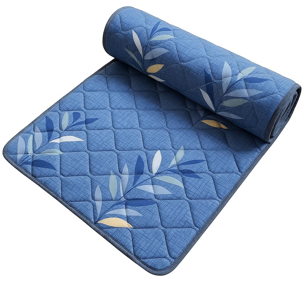 Me me mart Home Essentials Soft Foldable Floor Mattress – Lightweight, Reversible, Washable Cotton Sleeping Mat for Home, Travel & Guests (Blue Leaf, 78IN X 60IN)-image-34
