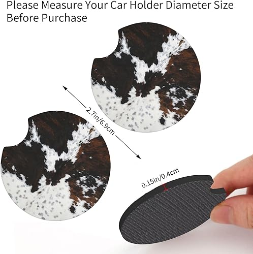 Miniatura 3 de Portavasos de cuero de vaca occidental con estampado de vaca, paquete de 2 posavasos universales para automóvil, tapete de goma antideslizante para