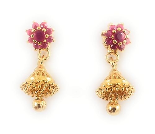 AFJ GOLD Copper Gold Plated and Ruby Earring for Womens & Girls, Gold
