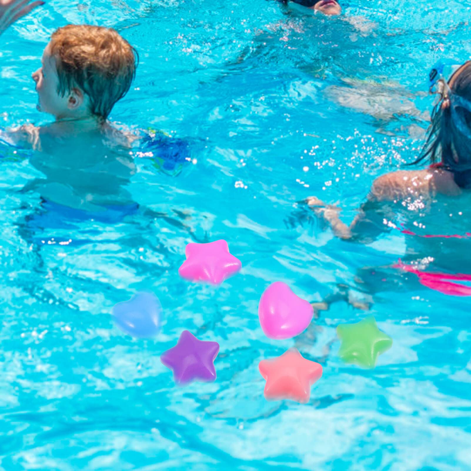 100 palline colorate dell'oceano a forma di cuore e stella, per bambini – giocattoli da nuoto in plastica per balli, feste e tempo di gioco