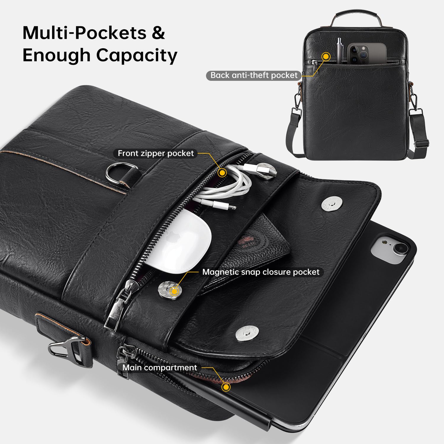 Sac à bandoulière en cuir pour iPad 11-13 pouces