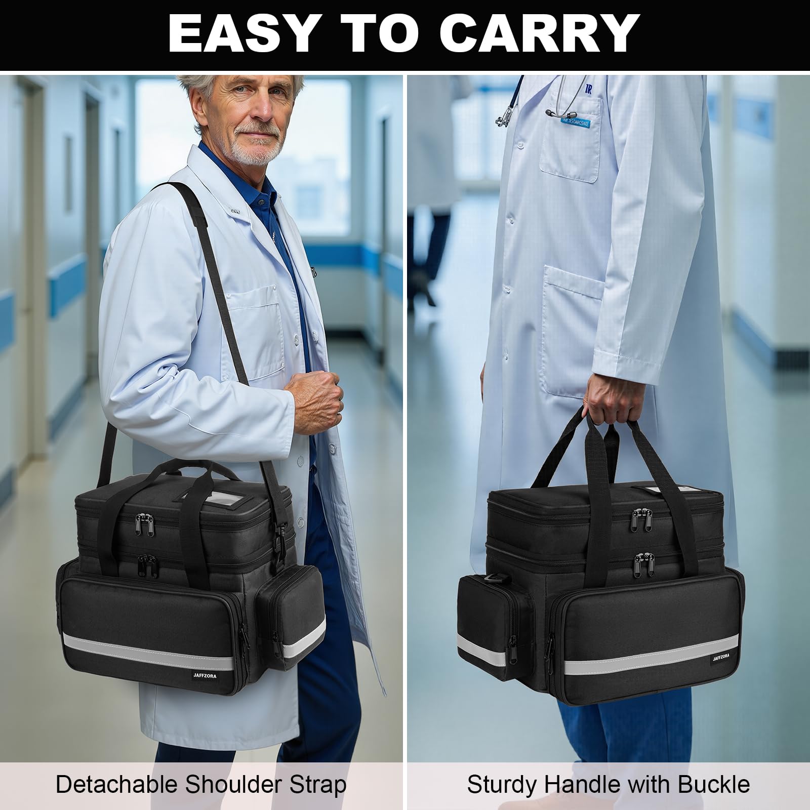 Bolsa grande de primeros auxilios con doble capa, cremalleras bloqueables y correa para el hombro, organizador médico impermeable con separadores extraíbles para suministros de emergencia