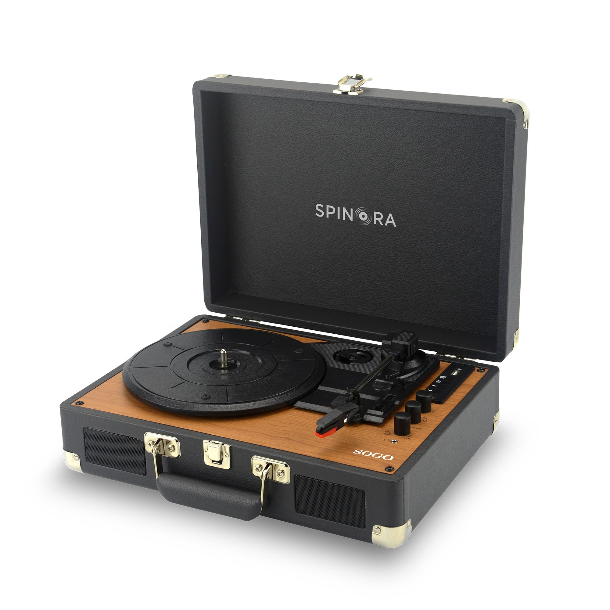 SOGO Tocadiscos Vinilo Bluetooth con Altavoz Integrado Reproduce 33 45 78 RPM - Tocadiscos Retro Moderno con Altavoz Interno - Toca Discos Vinilo Portátil con Diseño Compacto y Elegante