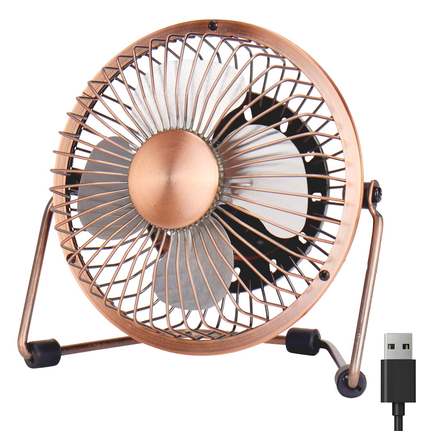 Desk Fan USB, PEYOU 4'' USB Portable Mini Fan－3.9 ft USB Cable－Personal Metal Table Fan USB Small Quiet Fan, Desktop Cooling Fan－360° Adjustable Operation Fan for Office,Home,Traveling (Brown)