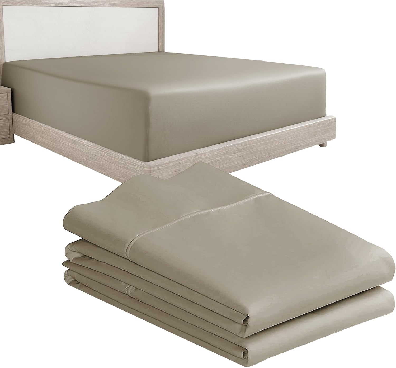 California Design Den 3-Piece Bundle - Fitted Sheet with 2 Pillowcases, 400 Thread Count 100% Cotton Sateen, Deep Pockets (King Size, Taupe)