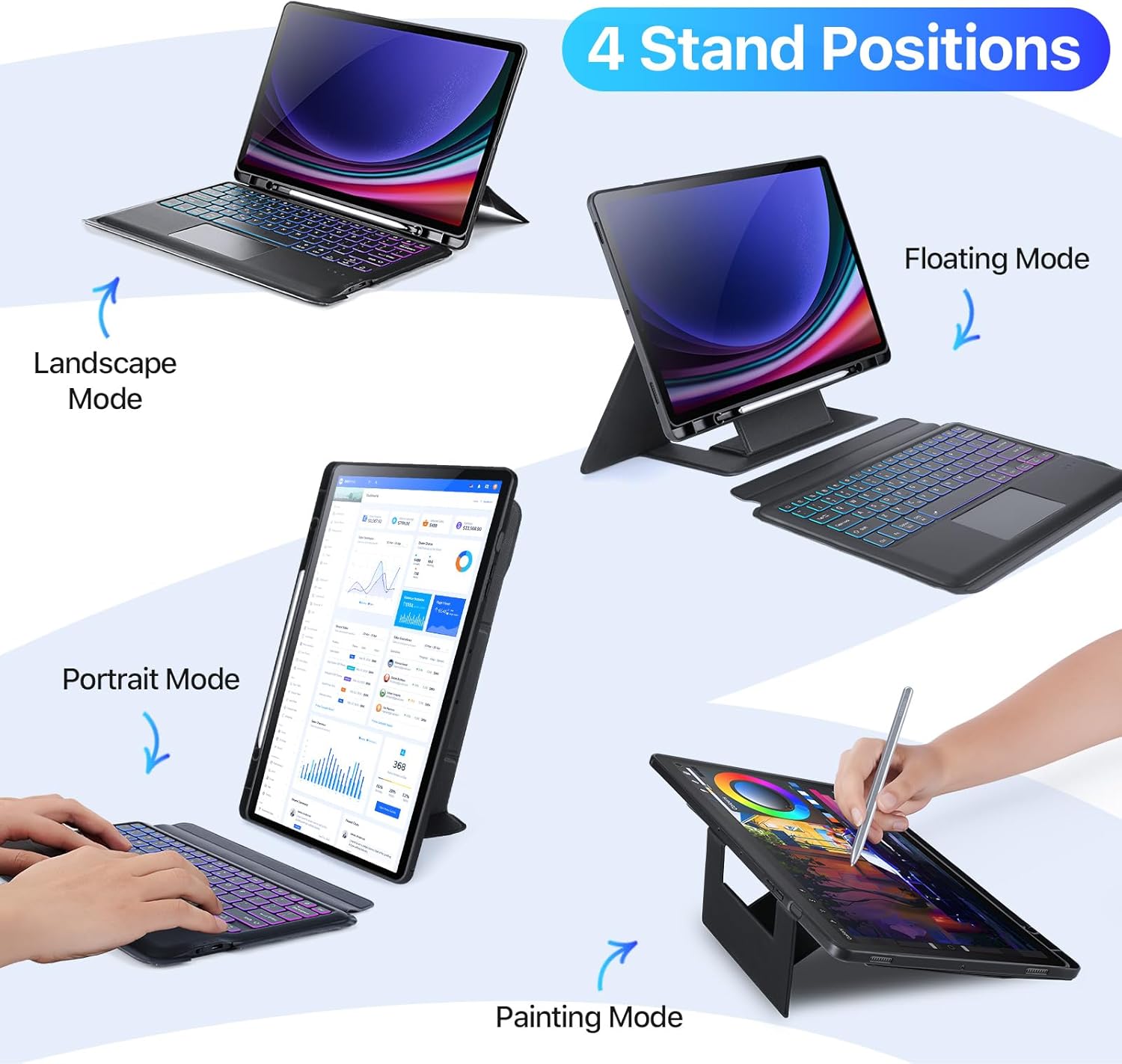 Smasung Galaxy Tab S9 Plus Case Keyboard, Magic Keyboard with Multi-Color Backlight for Smasung Galaxy Tab S9 Plus Keyboard Case with Multi-Touch Trackpad, Easy-Set Floating Cantilever Stand, Black