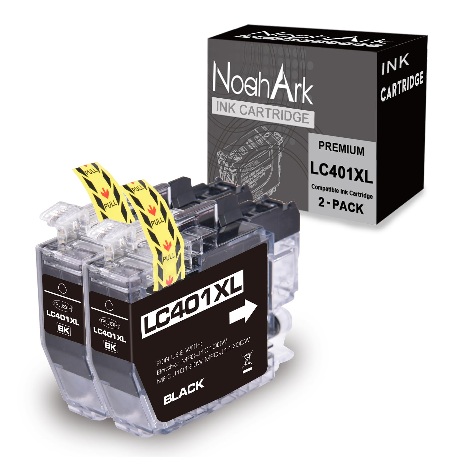 NoahArk 2 Packs LC401XL Remanufacture Ink Cartridge Replacement Work for Brother LC401 LC401XL LC401 XL for Brother MFC-J1010DW MFC-J1012DW