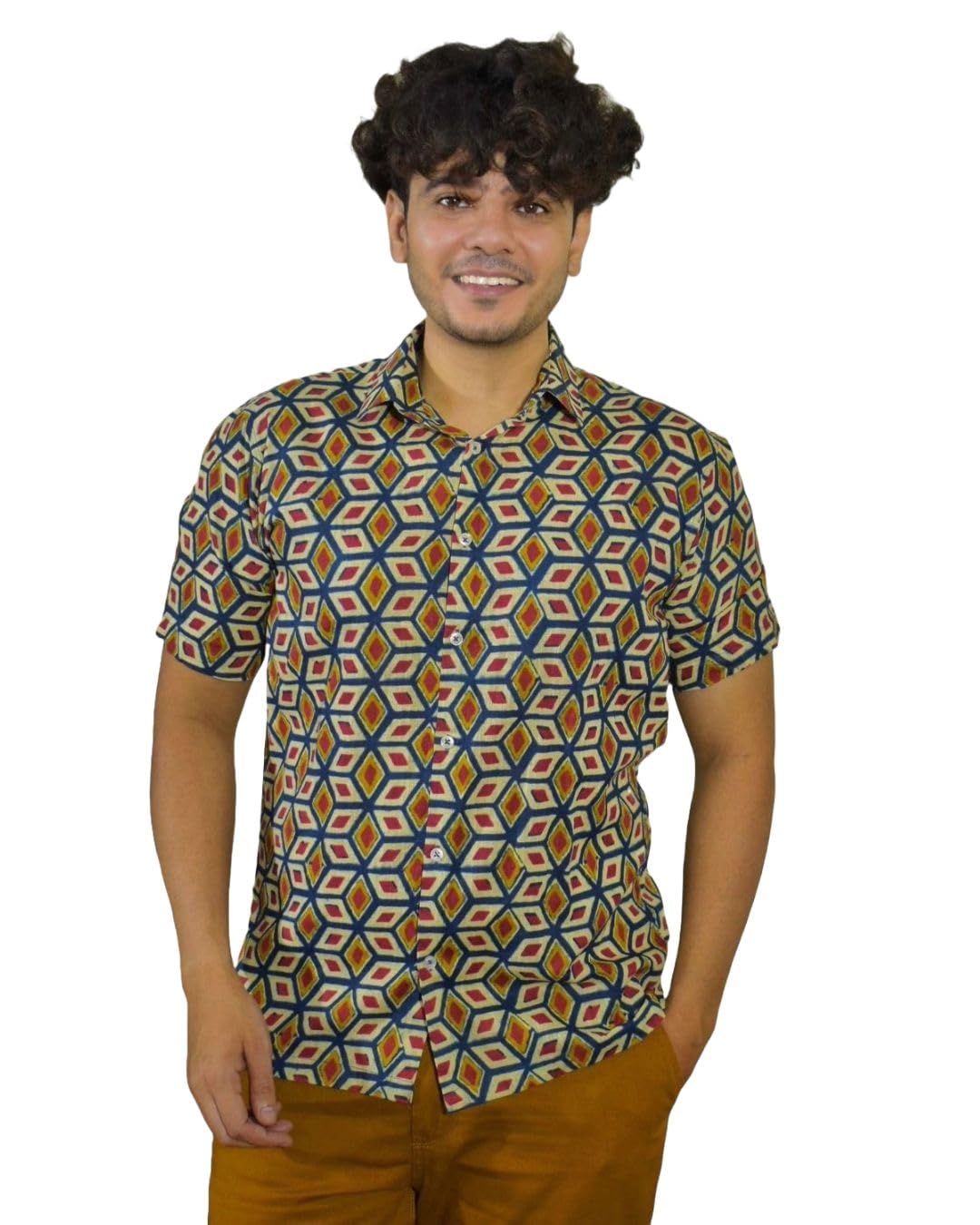 Shushi MushiDabbe Mein Dabba-Unisex Half Sleeve Blue, Red & Multicolor Printed Regular Fit Cotton Shirt