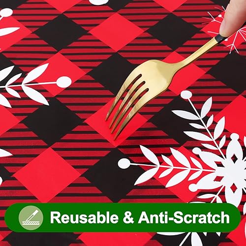 Miniatura 6 de smiry Mantel rectangular de pícnic, fundas elásticas impermeables para mesas de 6 pies, manteles de vinilo con parte trasera de franela lavable para