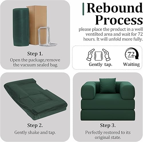 Miniatura 8 de Sofá Cama Plegable, Sofás Convertibles 2 en 1 a Tumbona Cómoda Silla Individual de Puf Silla de Piso Portátil Plegable Perezosa Futón Sofá Silla