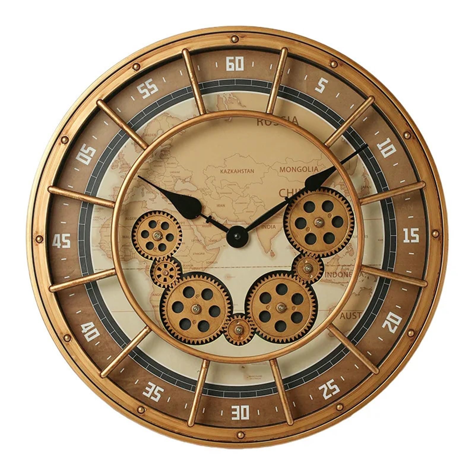 DJSKLDF Wall clock Retro Industrial Roman Wall Clock Gear Rotation Living Room Decorative Stylish Silent Quartz(C)
