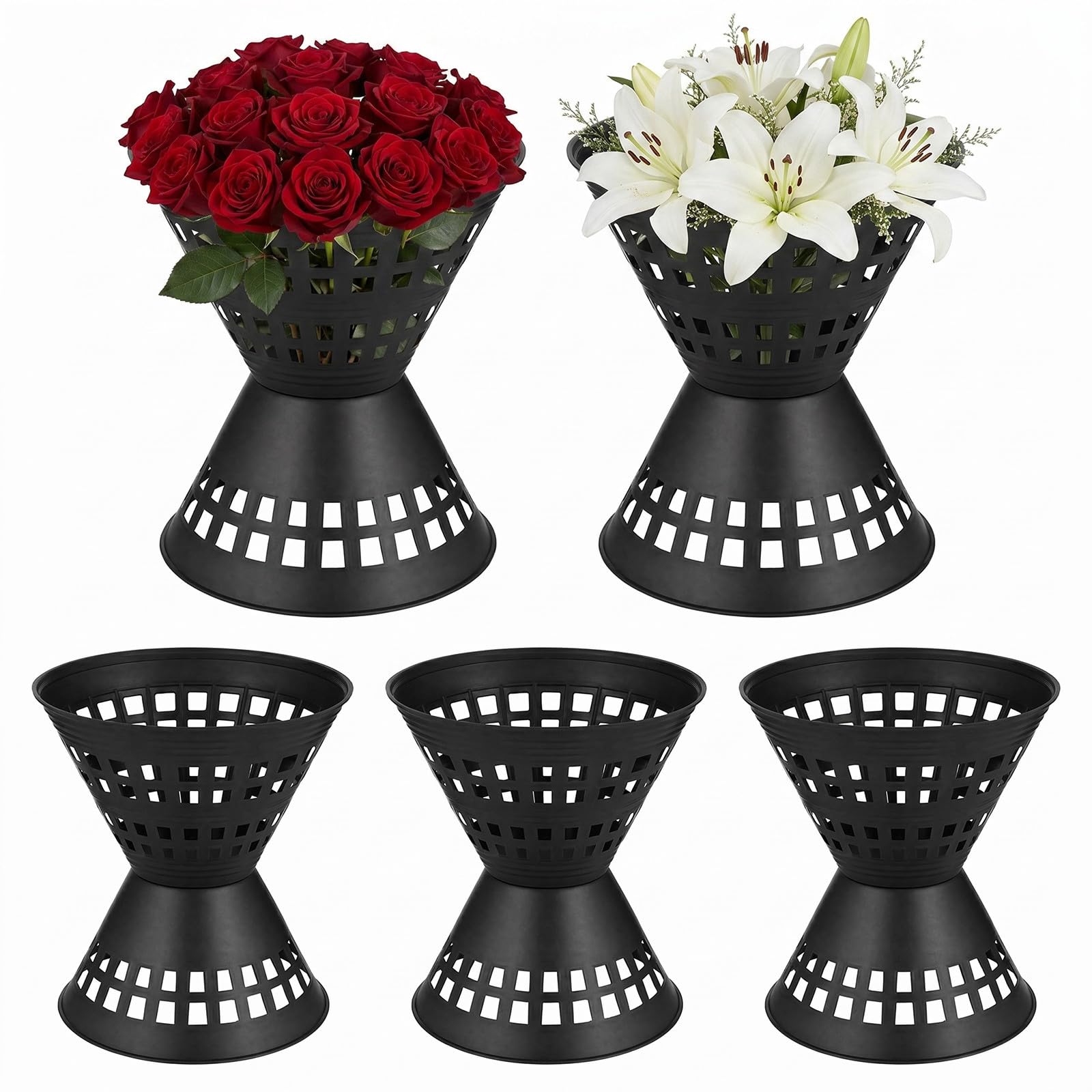 Artibetter 5 Pièces Pochette pour Bouquet de Fleurs en Plastique Noir, Dispositif Facile pour Fixation Rapide et Création de Bouquets, pour Maison et Hôtel