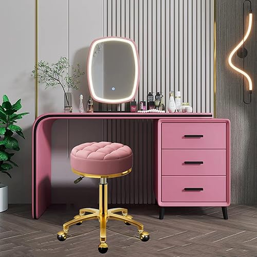 Miniatura 2 de Taburete rodante dorado con ruedas, taburete de masaje de pedicura, silla giratoria redonda de piel sintética, base dorada de titanio, altura