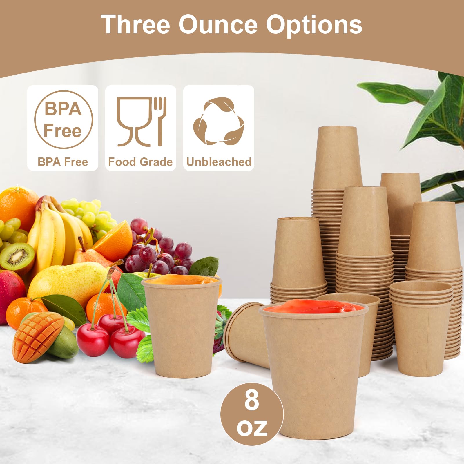 Disposable Cups, 100 Pack 8 Oz Kraft Paper Cups, Paper Coffee Cups, Disposable Cups 8 oz for Hot or Cold Beverage — Amazon image 5