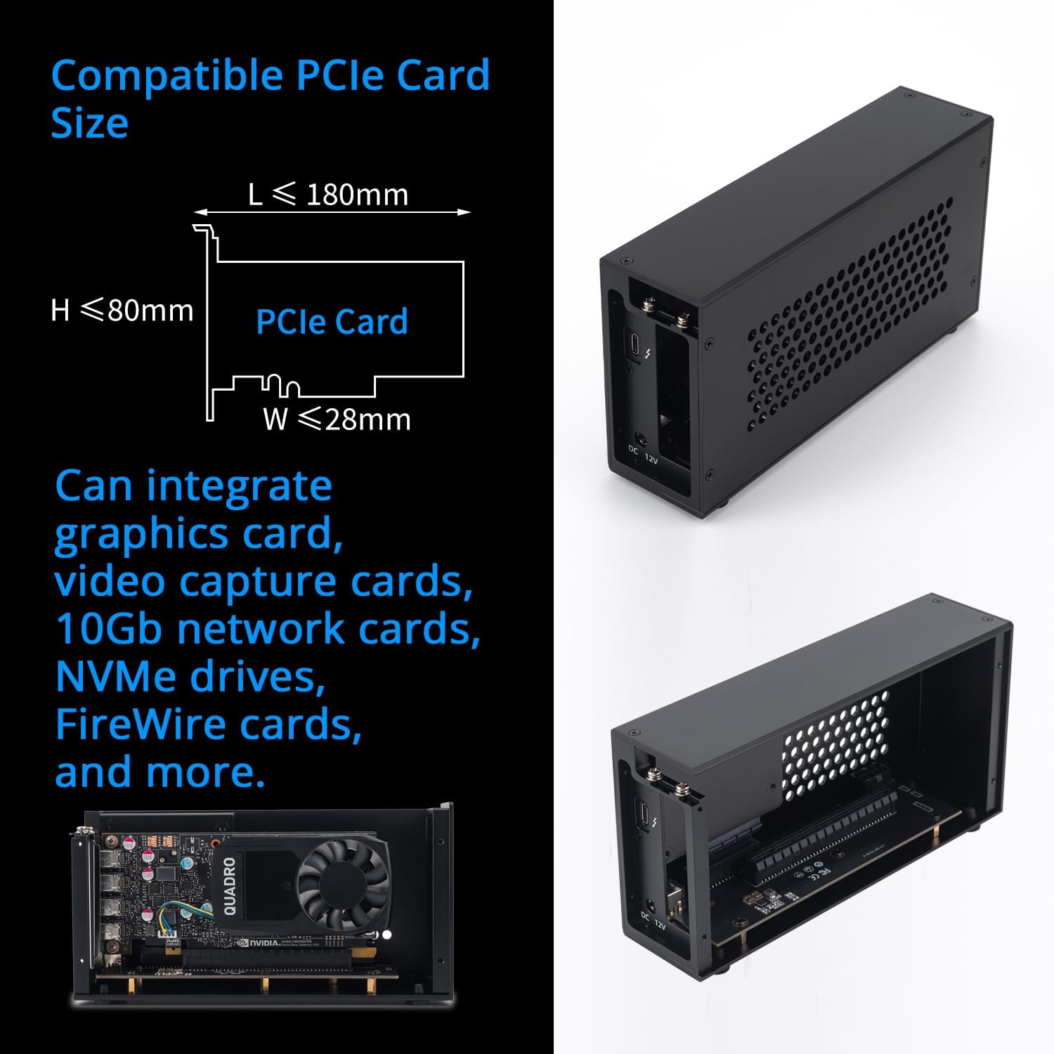 Thunderbolt 3 to PCIe Card Dock with one PCIe 3.0 x16 Slot Input, External Enclosure for PCIe Card for Laptop/Desktop, Aluminum Alloy Housing, Compatible with NVIDIA P600/P620/T1000 (TD1s)