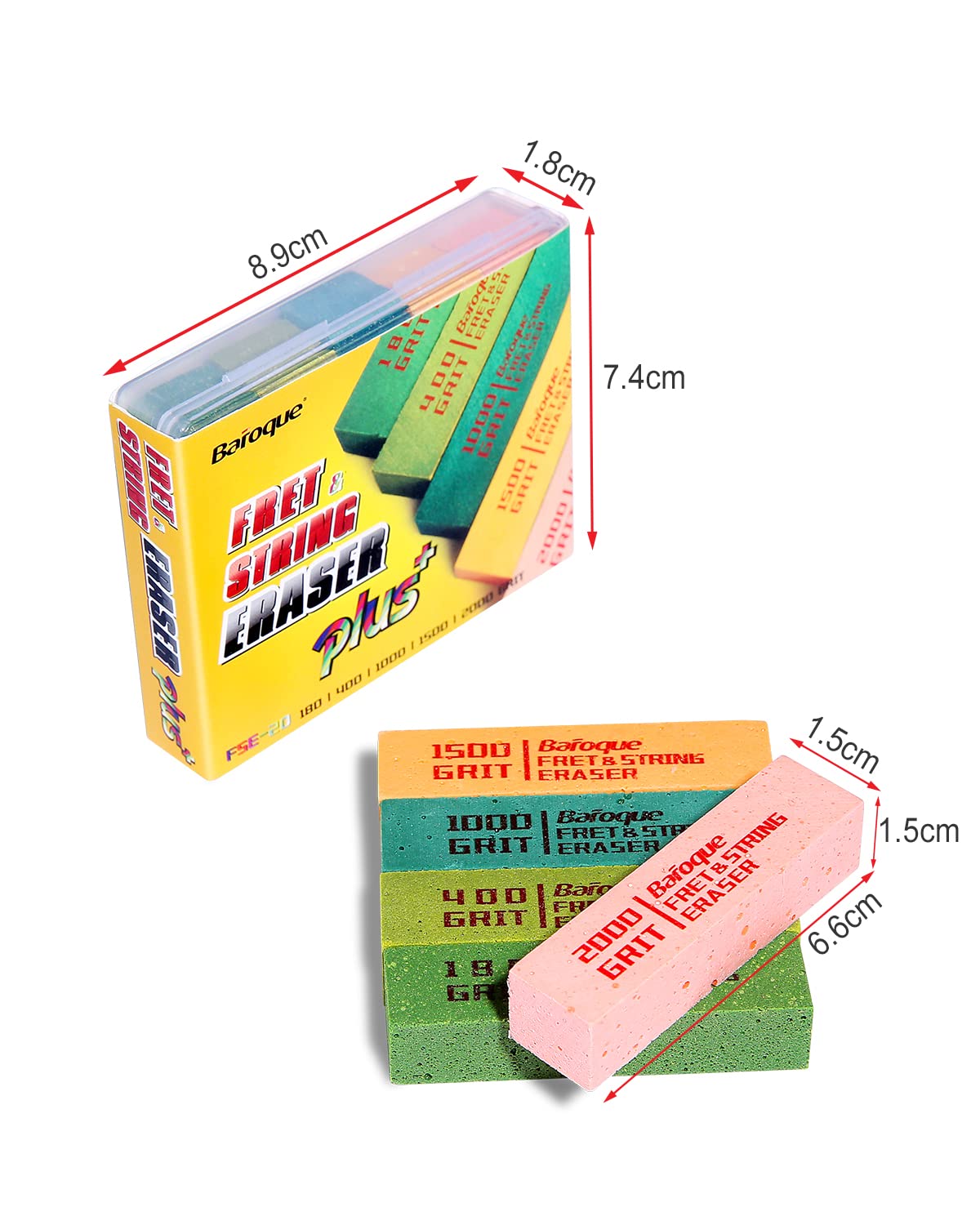 Baroque Gomme Frettes Guitare, Polissage de Nettoyage de Frette, Kit d’outils de Polissage de Frettes, Nettoyer les Frettes/Cordes/Métal, Ensemble de 5 (180& 400& 1000& 1500& 2000 grains) | Kit d’outils de Polissage de Frettes, Nettoyer les Frettes/Cordes