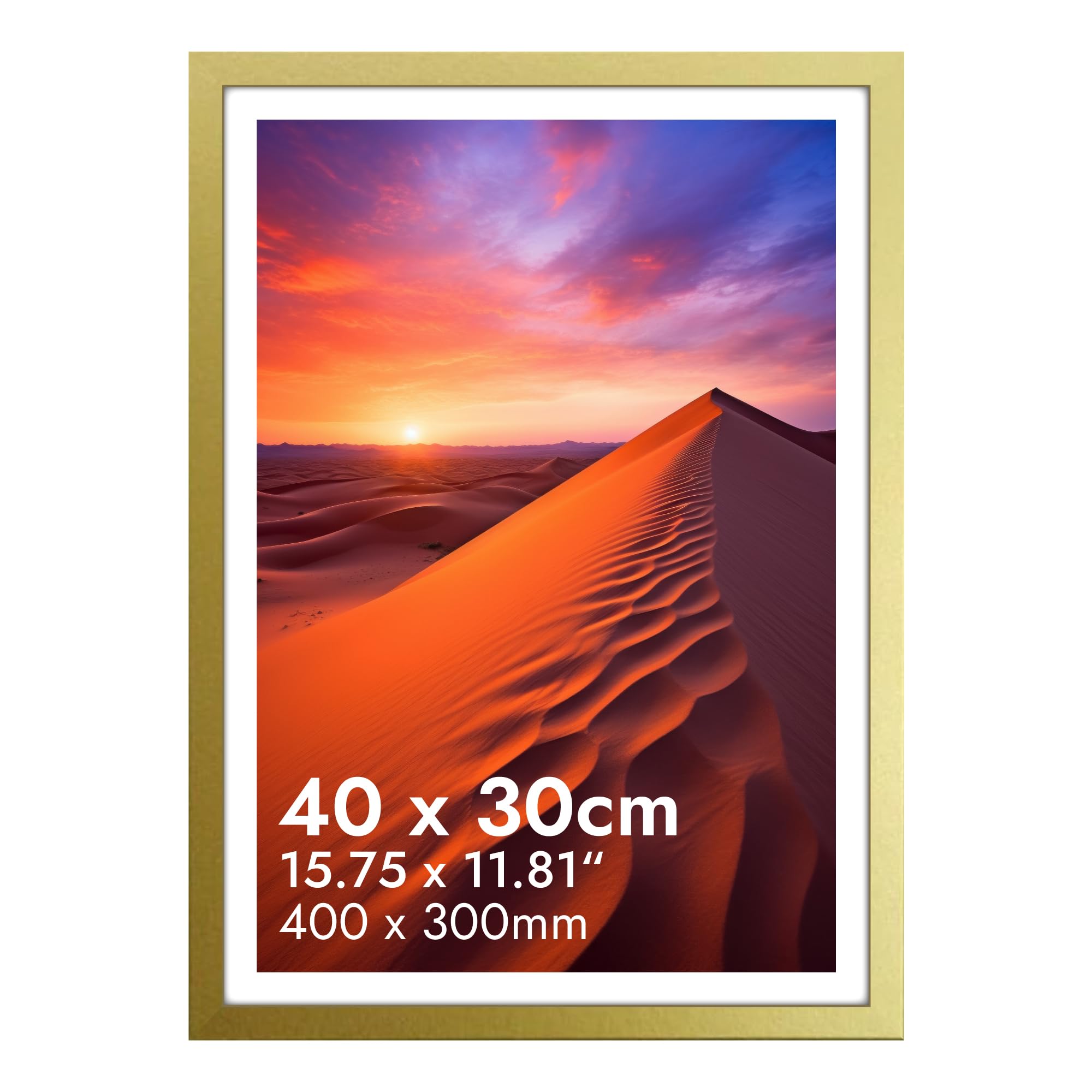 HNK 30 X 40cm Picture Frame Engineered Wood and Plexiglass, 300x400mm Picture Frame Dual Orientation Landscape or Portrait, 30x40 Picture Frames Wall Hanging Display Photos Home Decor (Gold)