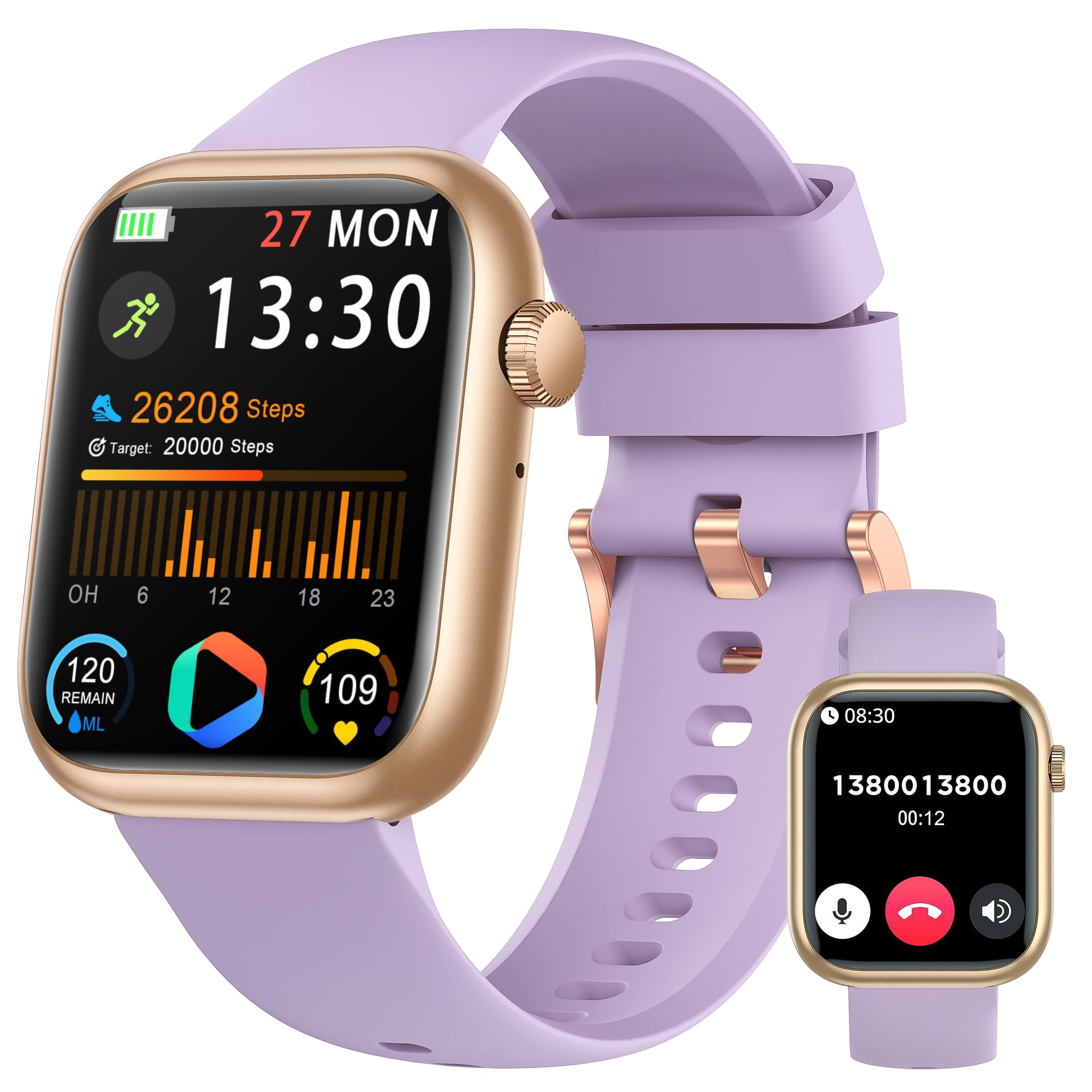 Smart Watch for Men Women(Answer/Make Call), 1.83" Fitness Watch with Heart Rate/Blood Pressure/Blood Oxygen, Pedometer, Sleep Tracker,120+ Sport Modes, IP68 Waterproof Fitness Tracker for Android iOS Purple