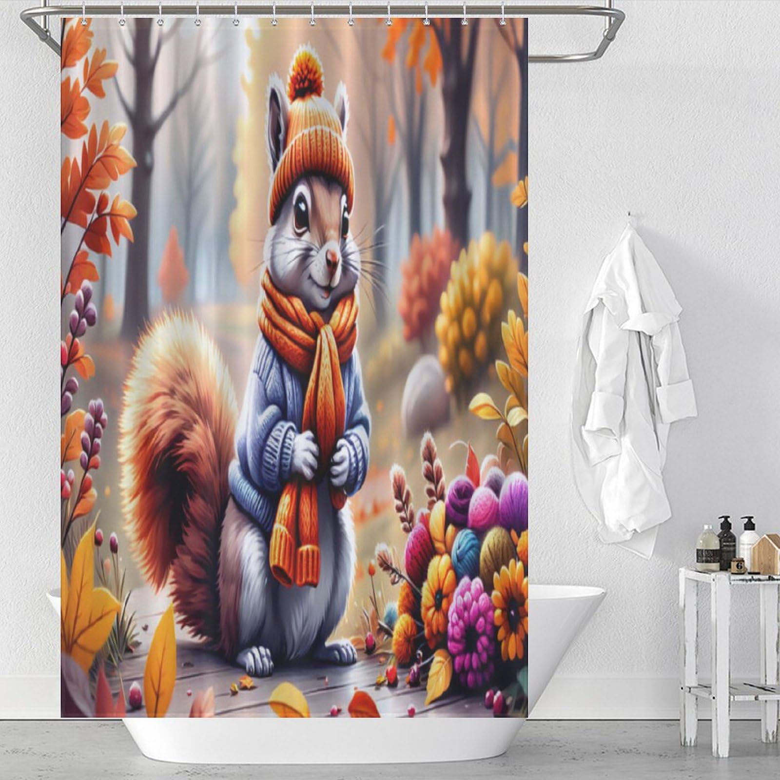 Rideau de douche écureuil mignon imperméable pour baignoire salle de bain 122x183cm