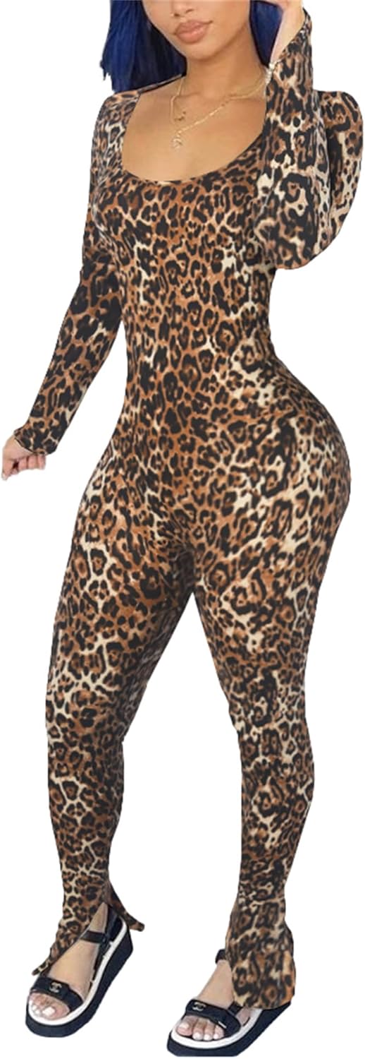 Womens Jumpsuit Long Sleeve One Piece Jumpsuits Leopard Print Sexy Backless Bodycon High Waisted Club Outfits Catsuits - Image 4