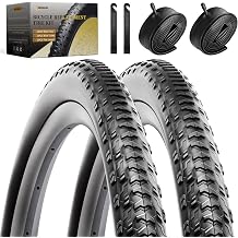 2-Pack 26/27.5/29x1.95 Inch Bike Tires, Floding Wear-Resistant Mountain Bike Tires with 2 Inner Tubes & Tire Levers Replacement Set for Hybrid Bikes, Urban Commuting Bicycle and Leisure Bikes