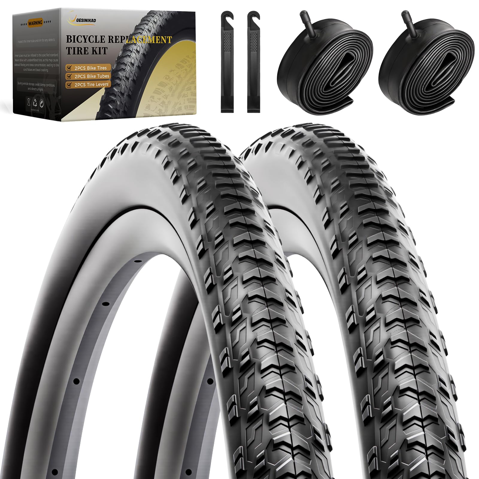 2-Pack 26 Inch Bike Tires, Floding Wear-Resistant 26x1.95 Mountain Bike Tires with 2 Inner Tubes & Tire Levers Replacement Set for Hybrid Bikes, Urban Commuting Bicycle and Leisure Bikes