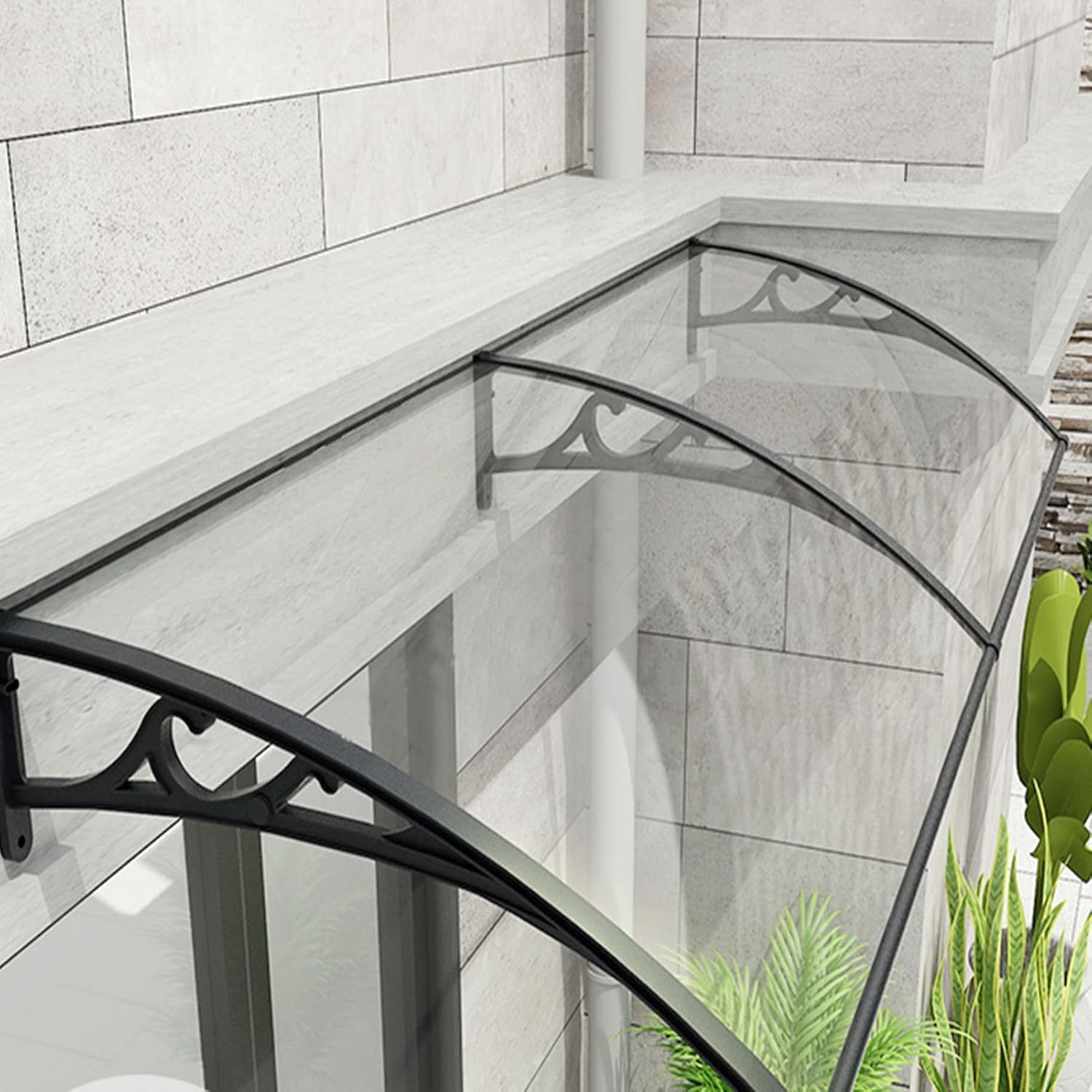 Vordach Für Haustür 150x300cm - Polycarbonat Überdachung Mit Aluminium Halterung