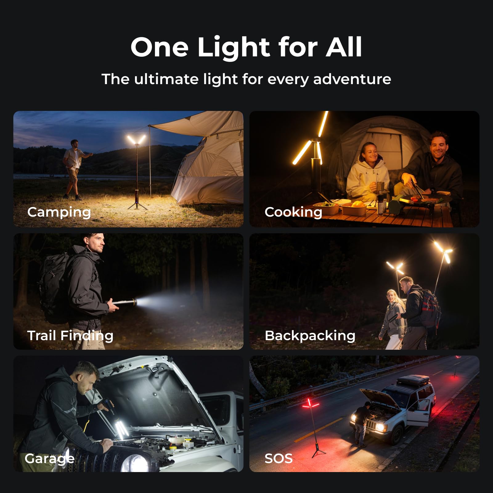 BougeRV T1 Lampe de Camping Rechargeable 15600mAh, 3000 LM, Lanterne Télescopique 1,68 m, Hauteur et Angle Réglables, Charge Rapide 2,5h, Étanche IPX5, Éclairage pour Camping, Chantier, Survie, Voyage