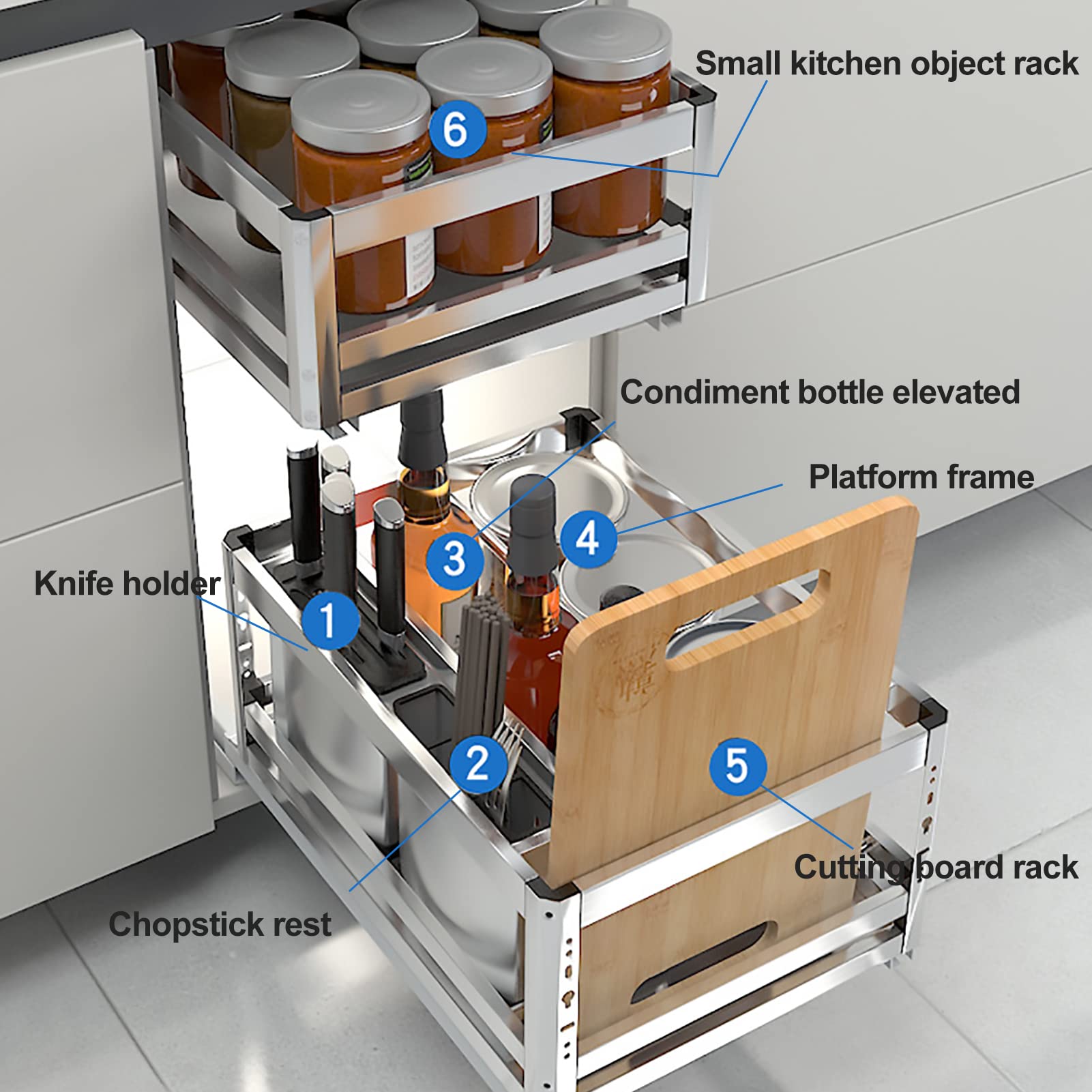 Portaspezie Regolabile Gaussra Per Armadio – 2 Ripiani Impilabili In Metallo – Larghezza 28-43 Cm, Altezza 12,4-13,7 Cm – Organizer Per Dispensa E Cosmetici - 4