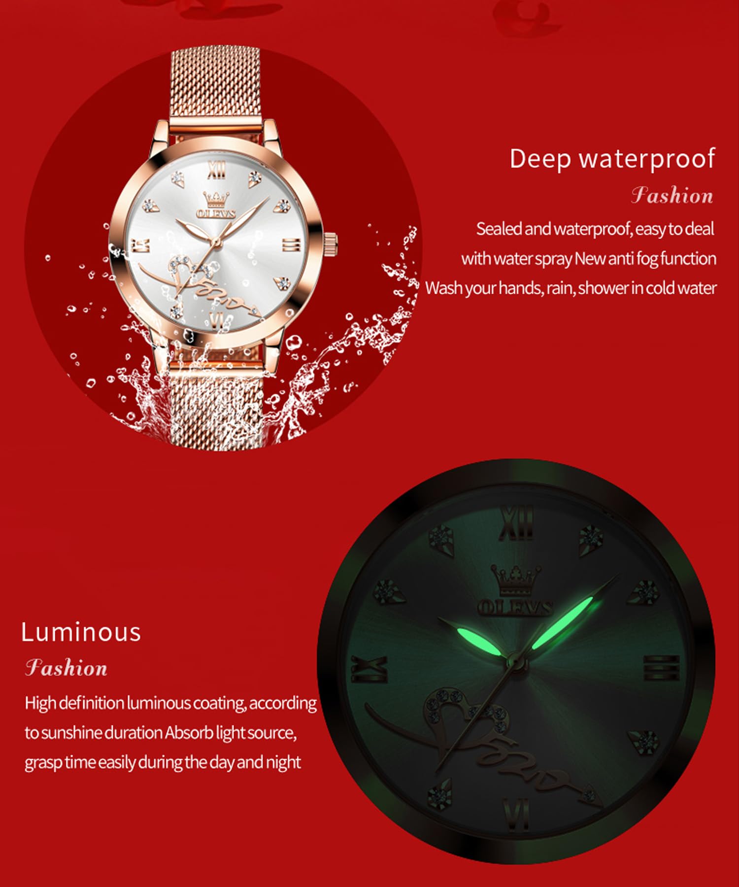OLEVS Orologio Donna Lusso Oro Rosa Donna Slim Thin Leggero Orologio In Acciaio Inox Mesh Orologi Moda Impermeabile Orologio da Polso Donna,Bracciale Regolabile