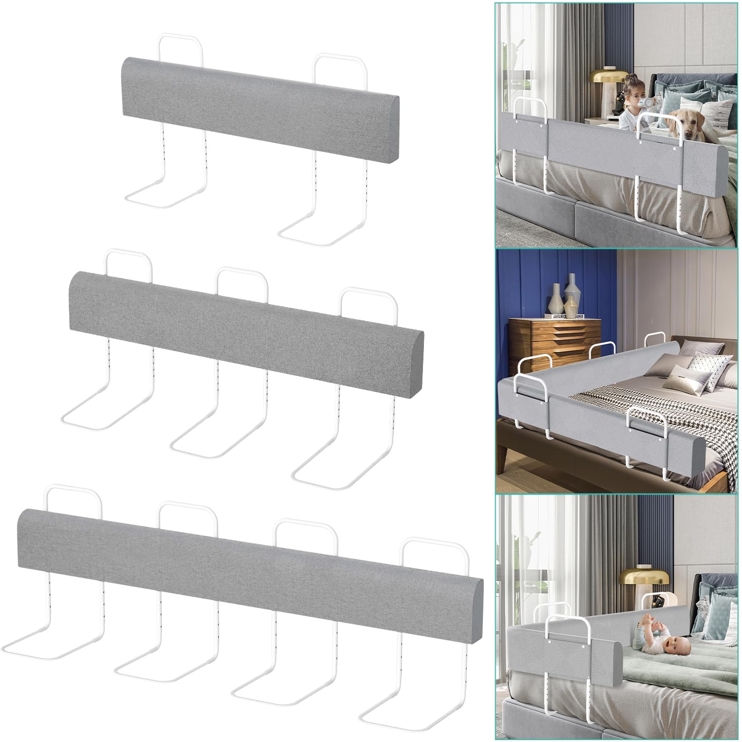 2xBettgitter für Kinder 180cm, Bettschutzgitter 5-Loch Höhenverstellbar, Rausfallschutz Bett, Kinderbettgitter, klappbar Bettgitter, Einfach zu Montieren, Grau