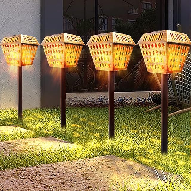 LETOUR Solar Light, Solar Garden Lights Outdoor 4 Pack Solar Powered with Warm LED Lights, IP65Waterproof Outdoor Pathway Lights for Landscap Walkway Lawn Steps Decking Pathway Yard Stairs Fences