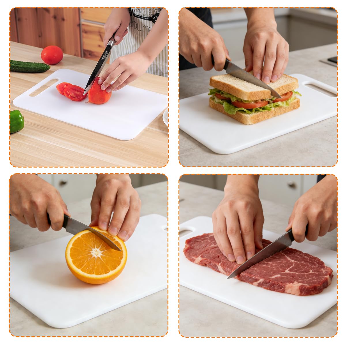 6 Piezas Tablas de Cortar en Plástico, 29x19cm Tablas de Corte Plástico, Antibacterianas, Blanco Tabla de Corte, Tabla Cortar Cocina para Frutas, Carnes, Verduras, Apta para Lavavajillas