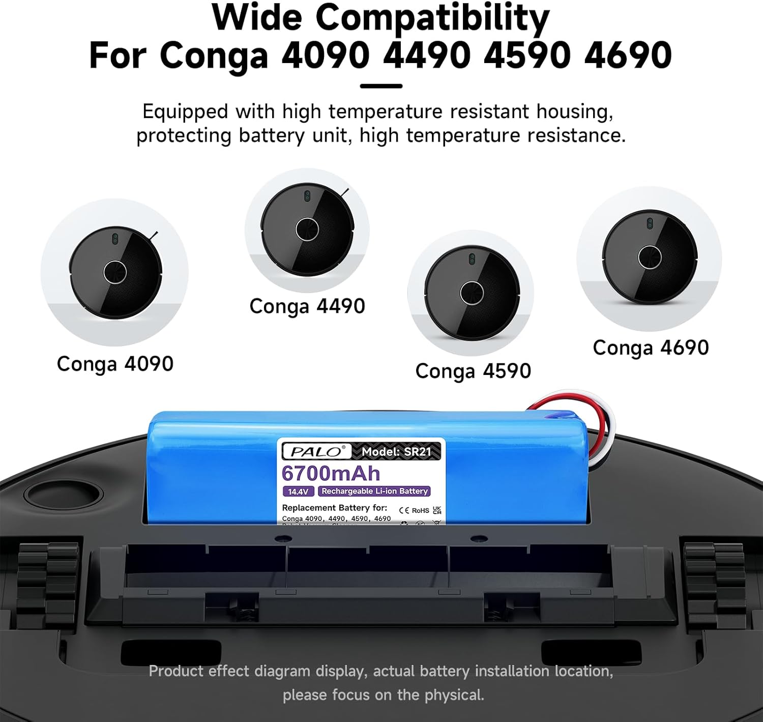 6700mAh Battery for CECOTEC Conga 4690 Ultra, 4690, 4590, 4490, 4090, Robot Vacuum Cleaner NIT-CB0T-01-LDS-BK