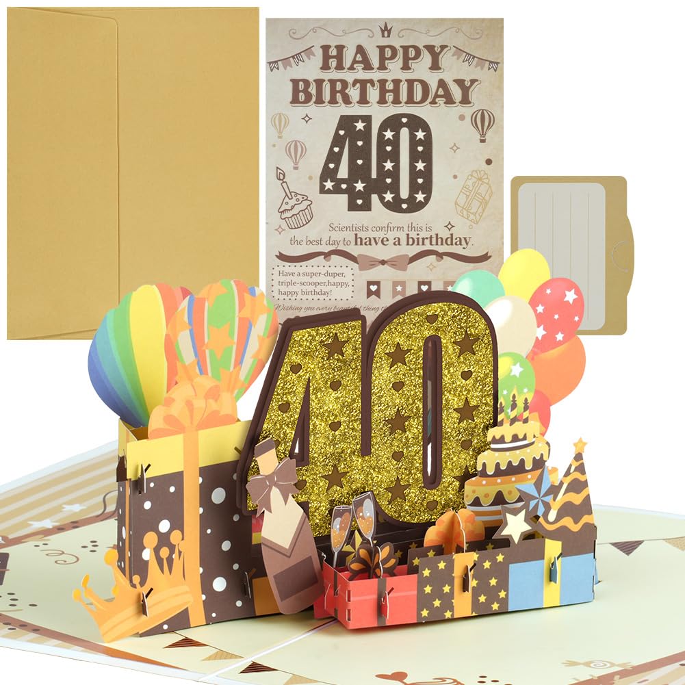 Ainiv 40th Birthday Greeting Cards for Men Women, Vintage, 20cm×15cm
